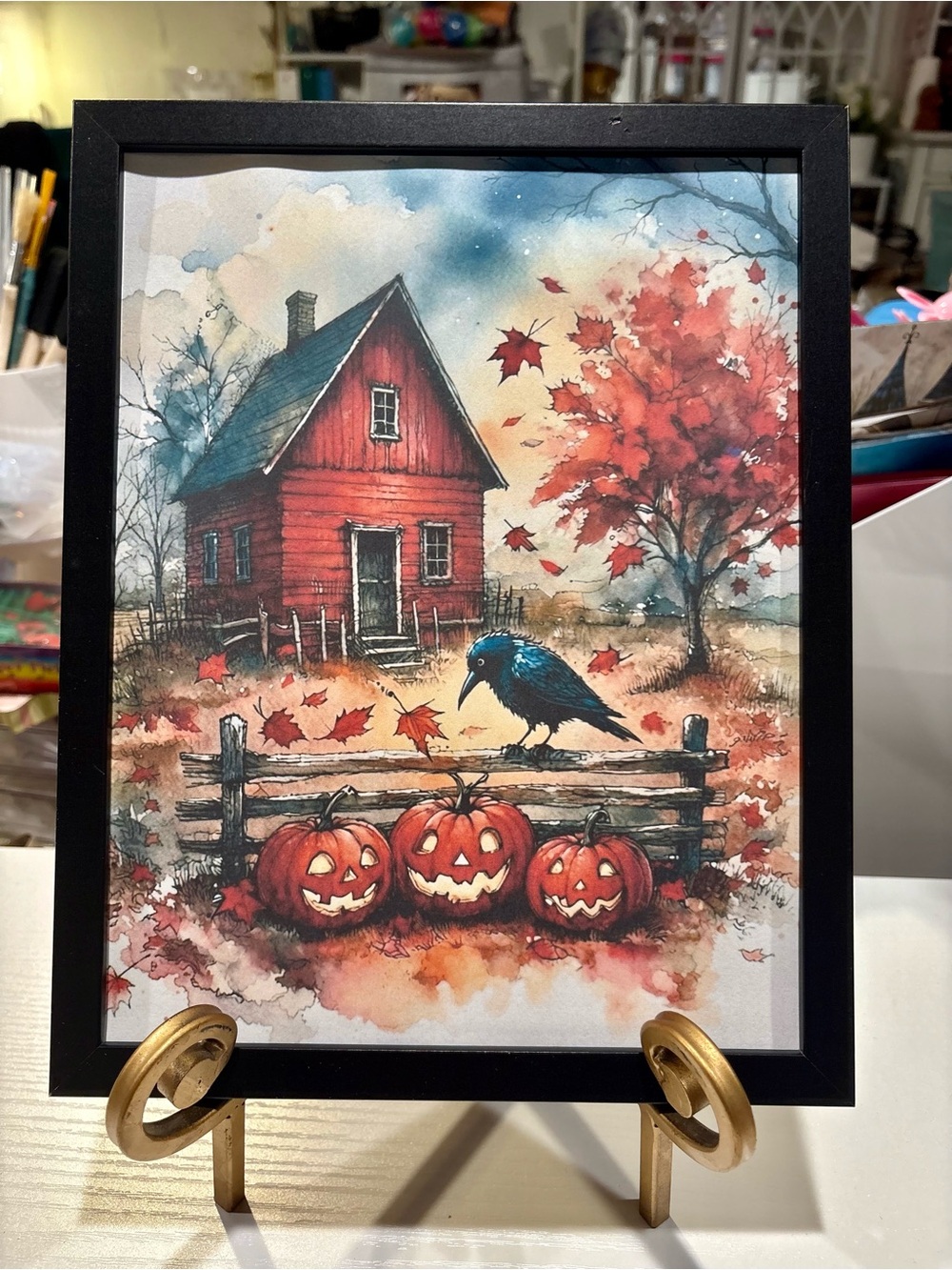 Framed Autumn Harvest 8x10 Halloween Art Print - Red & Orange